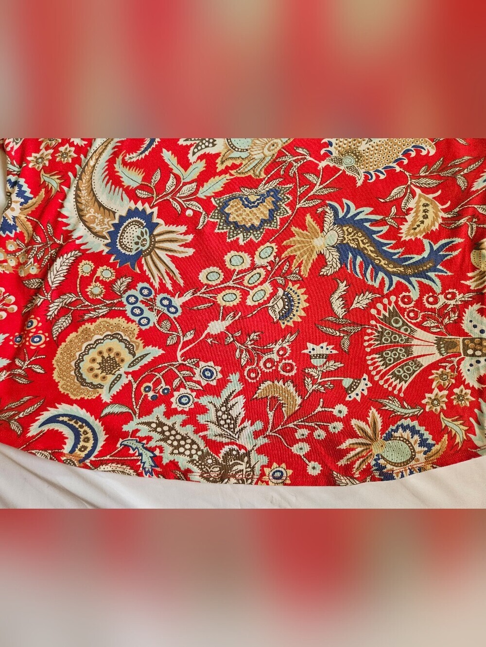 Chaps Denim Womens Red Paisley And Floral Short Sleeve Boxy Fit Top Size XL - Picture 15 of 15